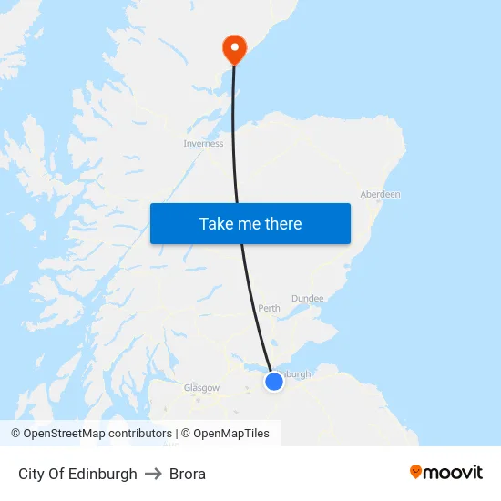 City Of Edinburgh to Brora map