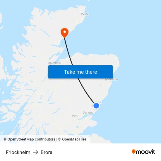 Friockheim to Brora map