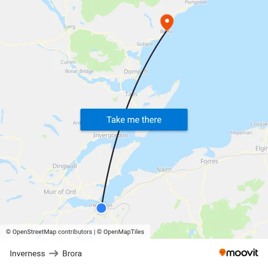 Inverness to Brora map