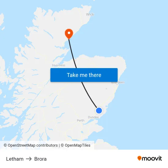 Letham to Brora map