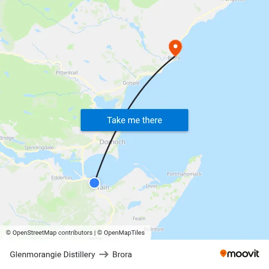 Glenmorangie Distillery to Brora map