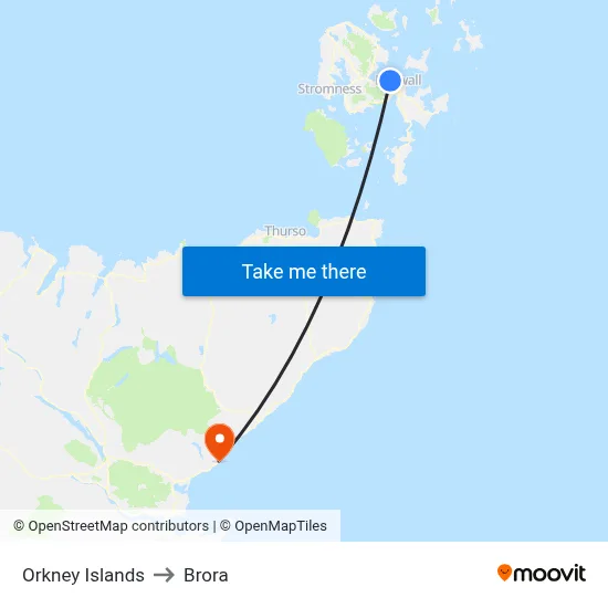 Orkney Islands to Brora map