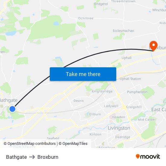 Bathgate to Broxburn map