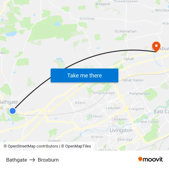 Bathgate to Broxburn map