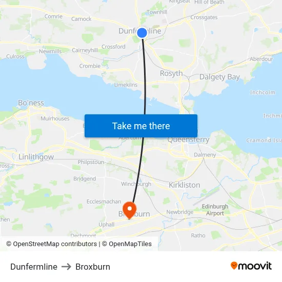 Dunfermline to Broxburn map