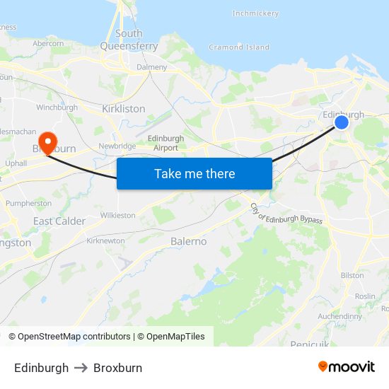 Edinburgh to Broxburn map