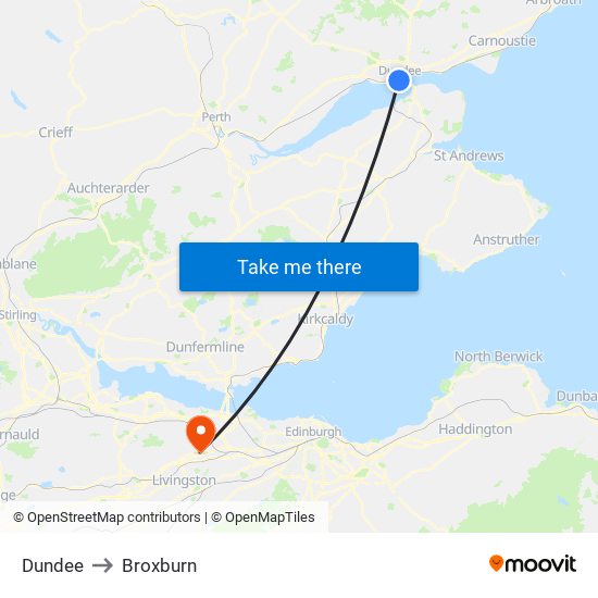 Dundee to Broxburn map