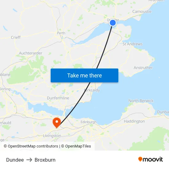 Dundee to Broxburn map