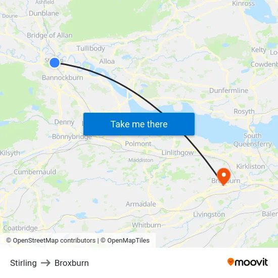 Stirling to Broxburn map