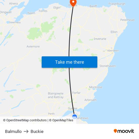 Balmullo to Buckie map