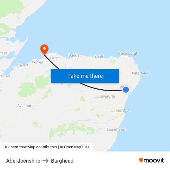 Aberdeenshire to Burghead map