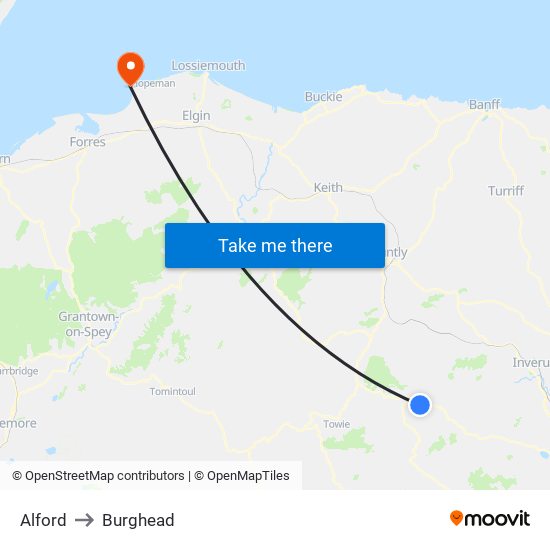 Alford to Burghead map