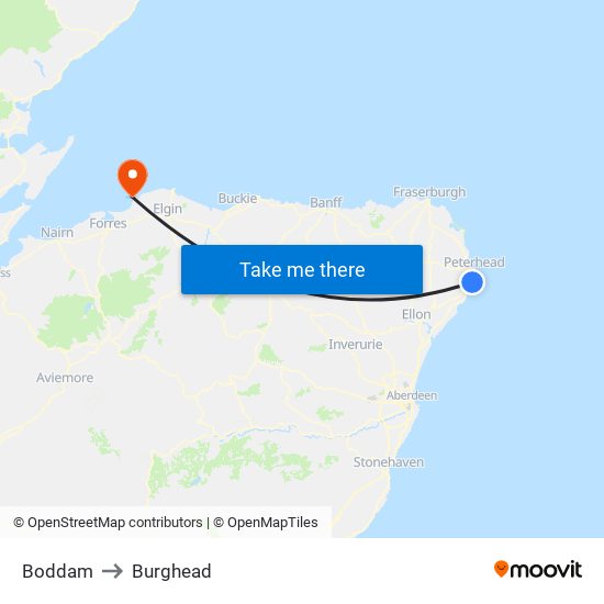 Boddam to Burghead map