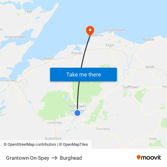 Grantown-On-Spey to Burghead map