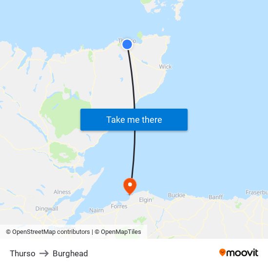 Thurso to Burghead map