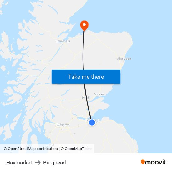 Haymarket to Burghead map