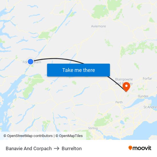 Banavie And Corpach to Burrelton map