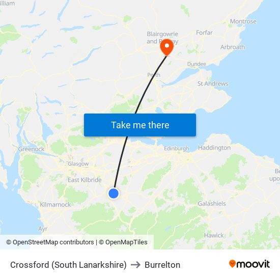 Crossford (South Lanarkshire) to Burrelton map