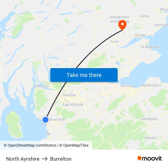 North Ayrshire to Burrelton map