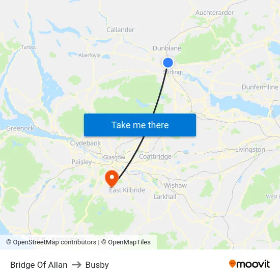 Bridge Of Allan to Busby map