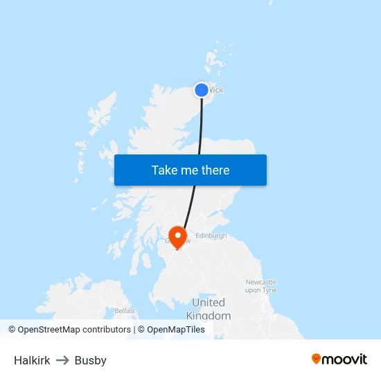 Halkirk to Busby map