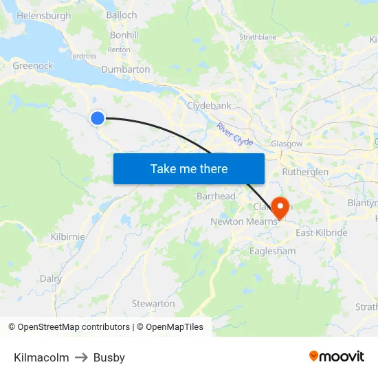 Kilmacolm to Busby map