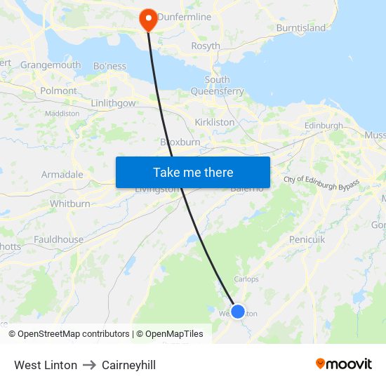West Linton to Cairneyhill map