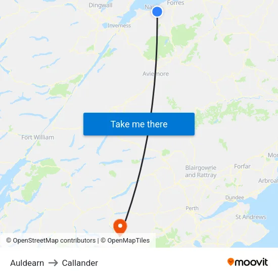 Auldearn to Callander map