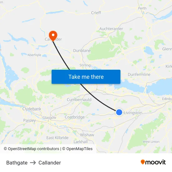 Bathgate to Callander map