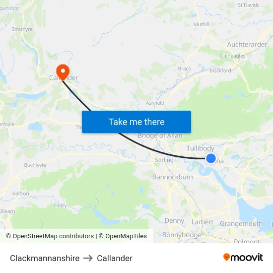 Clackmannanshire to Callander map