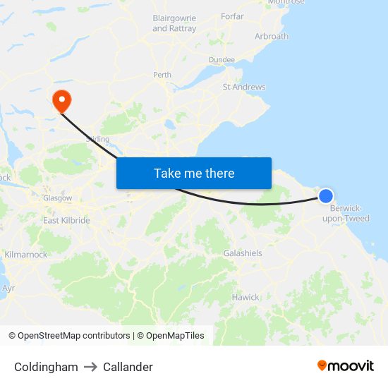 Coldingham to Callander map