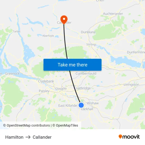 Hamilton to Callander map