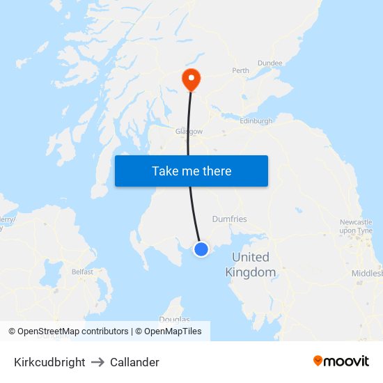 Kirkcudbright to Callander map