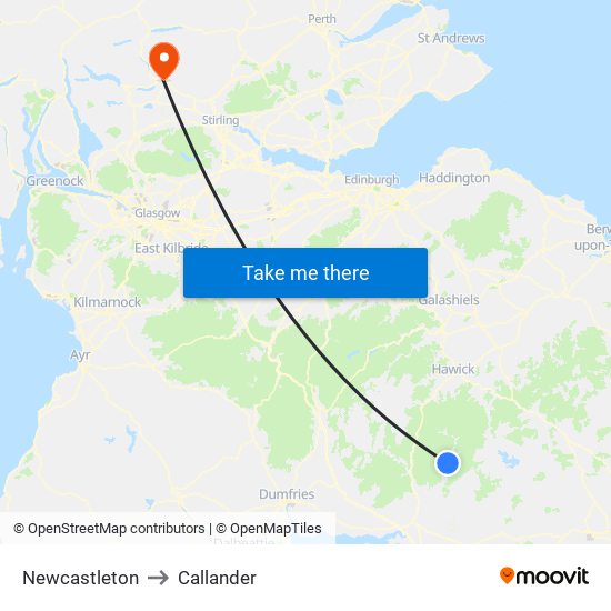 Newcastleton to Callander map