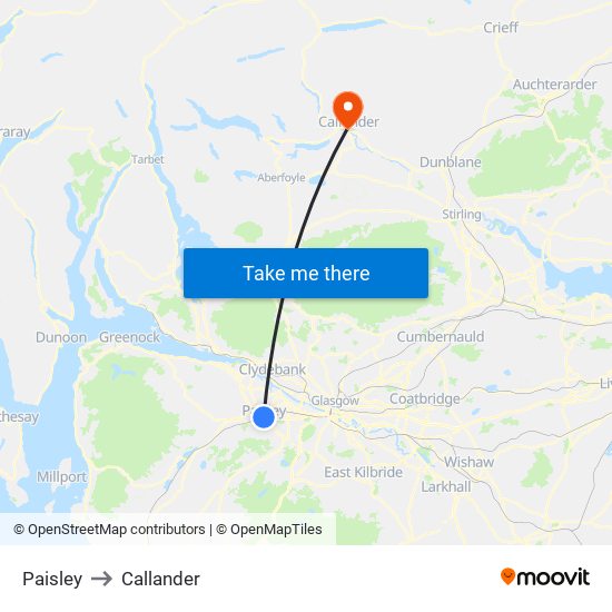 Paisley to Callander map