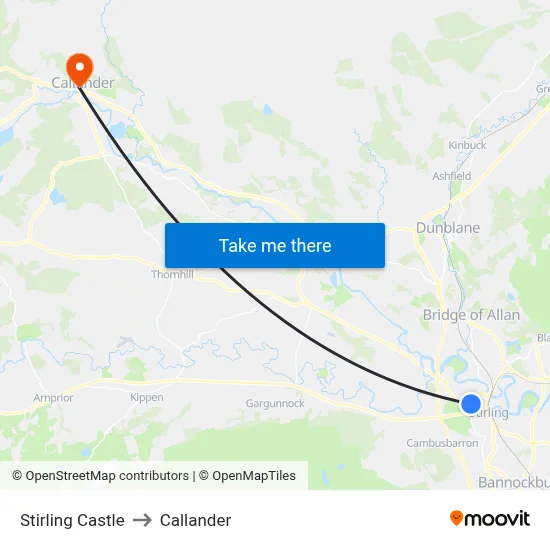 Stirling Castle to Callander map
