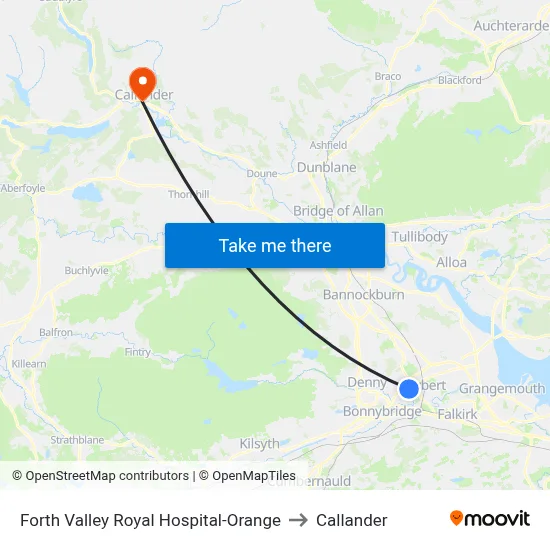 Forth Valley Royal Hospital-Orange to Callander map