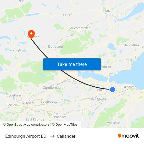 Edinburgh Airport EDI to Callander map