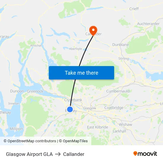 Glasgow Airport GLA to Callander map