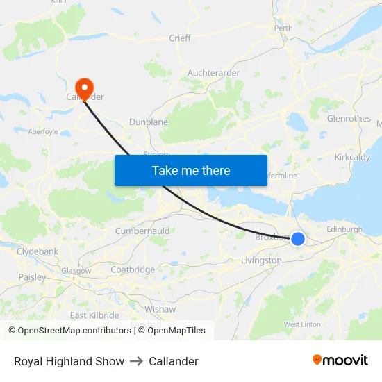 Royal Highland Show to Callander map