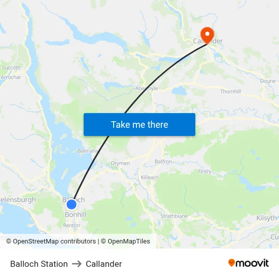 Balloch Station to Callander map