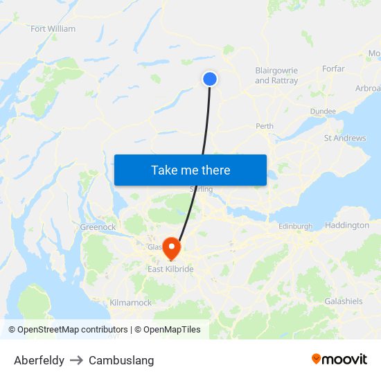 Aberfeldy to Cambuslang map