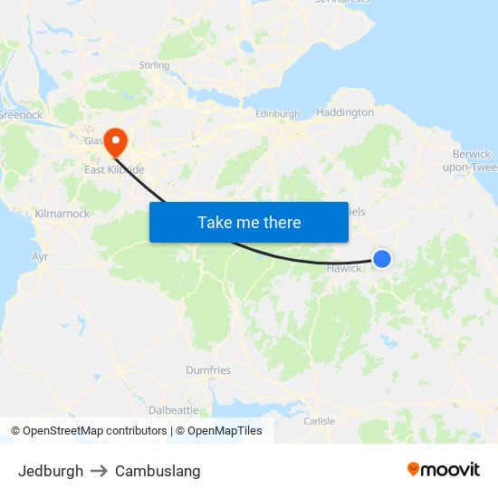 Jedburgh to Cambuslang map