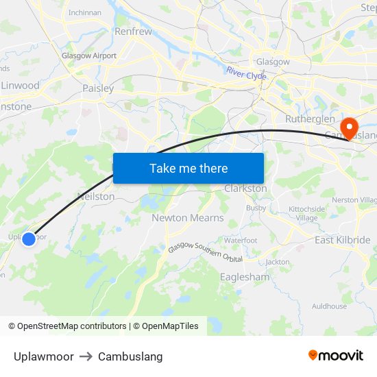 Uplawmoor to Cambuslang map