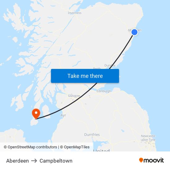 Aberdeen to Campbeltown map