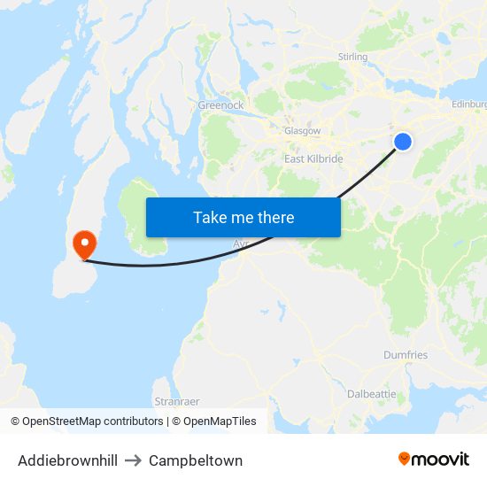 Addiebrownhill to Campbeltown map
