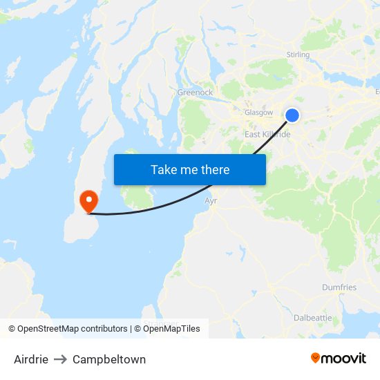 Airdrie to Campbeltown map