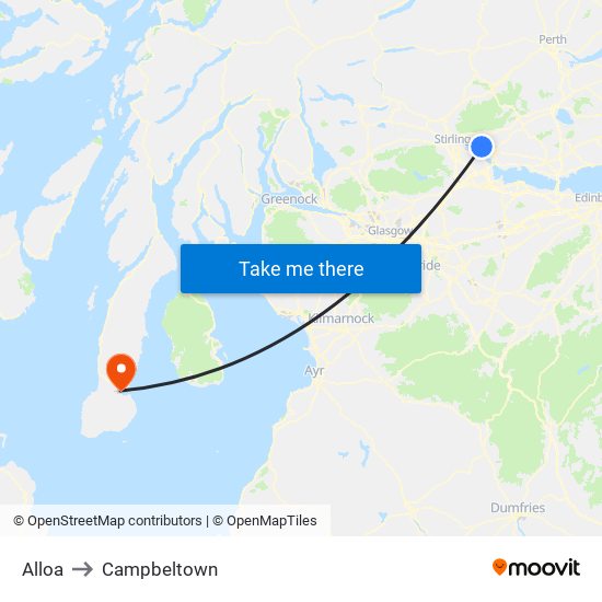 Alloa to Campbeltown map
