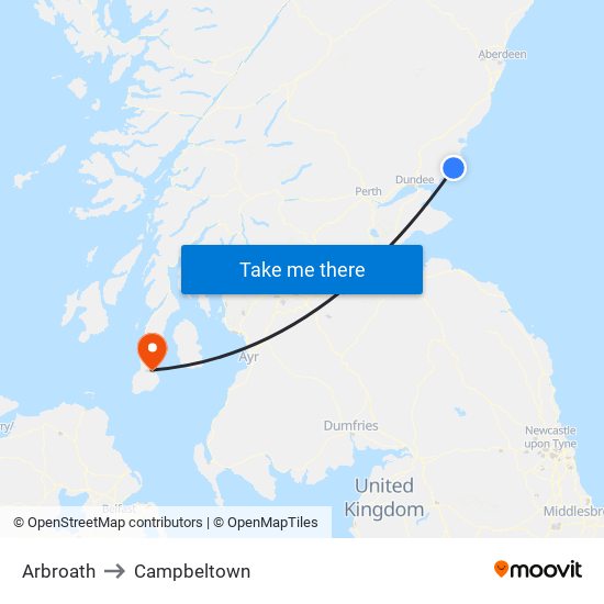 Arbroath to Campbeltown map