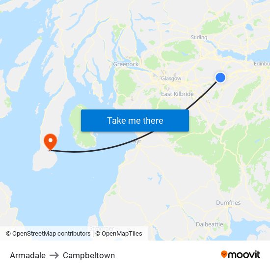 Armadale to Campbeltown map